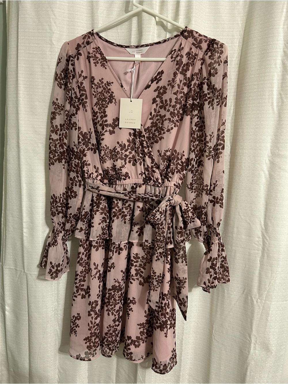 LC Lauren Conrad Pink Floral Faux Wrap Ruffle Mini Dress | XS